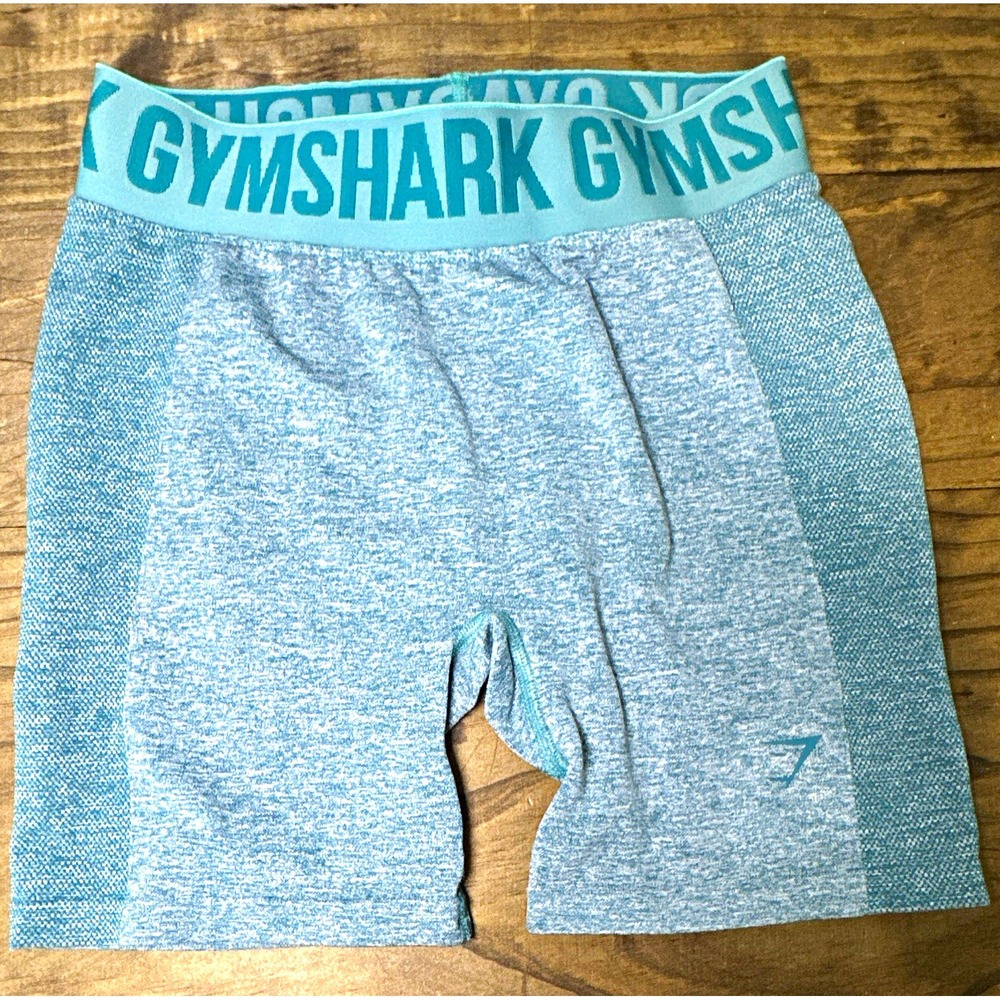 Gymshark Women's Biker Shorts Logo Elastic Waist Stretch Knit Blue/Gray M